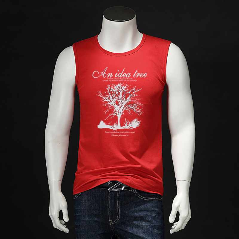 Vest nam cotton in áo thun không tay cộng với phân bón XL mồ hôi vest lỏng lẻo chạm đáy áo sơ mi chặt tay rộng áo ba lỗ nam