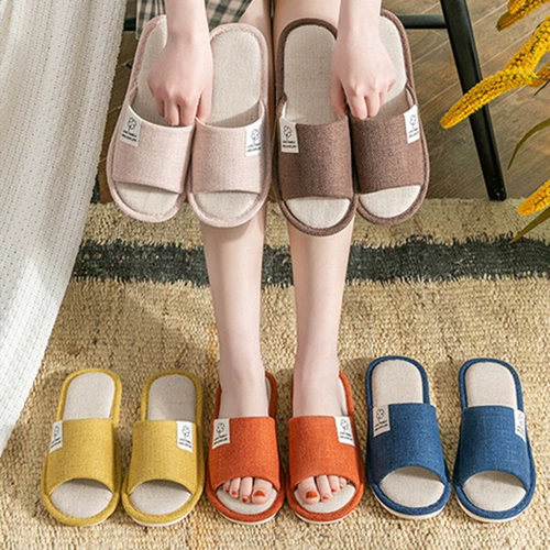 Весна и осенние льняные тапочки женский дом дом хлопок и льняные дома четвертый сезон тихий пол.