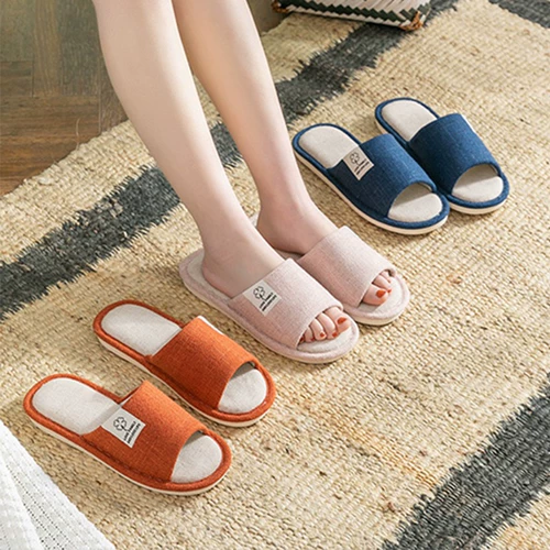 Весна и осенние льняные тапочки женский дом дом хлопок и льняные дома четвертый сезон тихий пол.