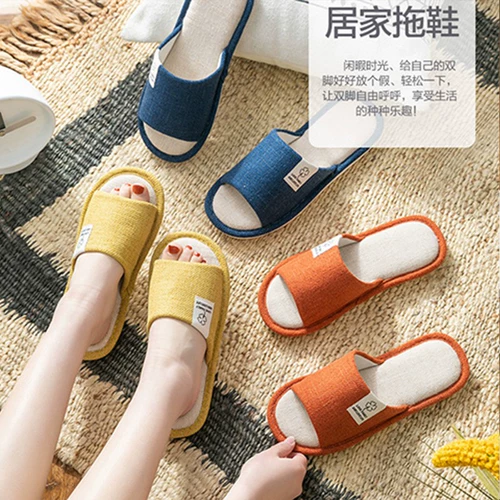 Весна и осенние льняные тапочки женский дом дом хлопок и льняные дома четвертый сезон тихий пол.