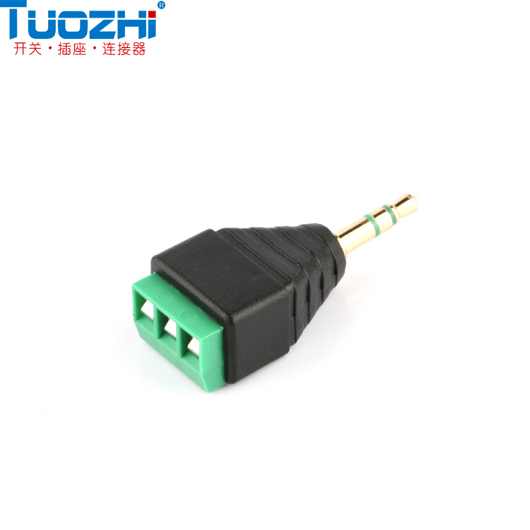 3 5 gilded headphone audio male head turning 3P green wiring terminal microphone sound connector adapter