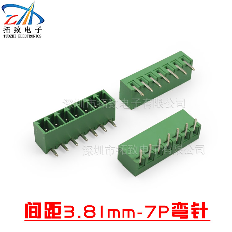 Plug-in terminal uốn cong pin Pitch nối 3.81mm Xanh 2 3 4 5 6 7 8 9 10P.