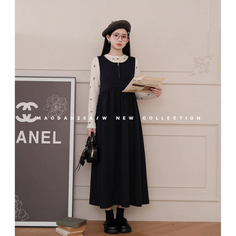Cat Single [Black Tower Gift] [Wool] [Tencel] Maternity Wear Autumn New Slimming Inner Dress