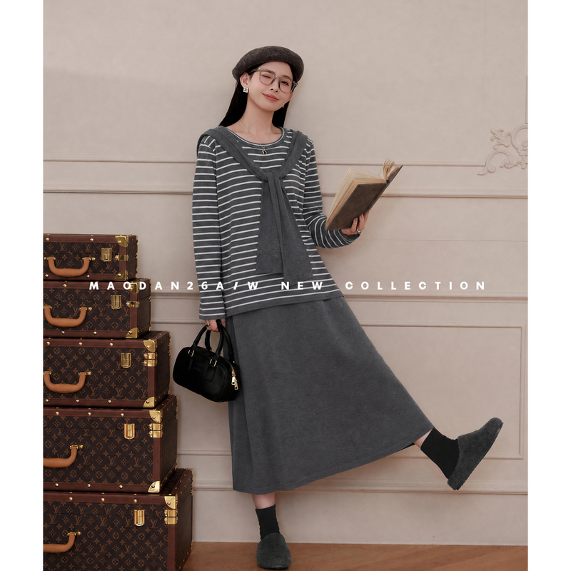 Cat Single [California Light Coast] Maternity Set Autumn New Arrival Korean Style Fashion Top Shawl Dress