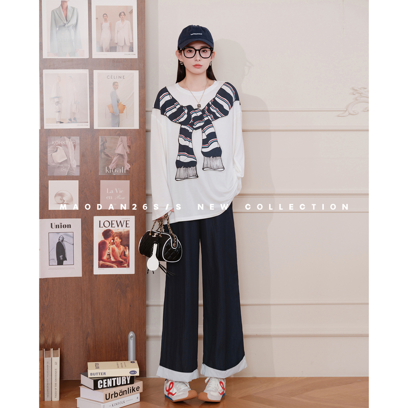 Cat Single [Tongxia Weekend] [Lyocell] Maternity Wear Spring and Summer New Fashion Long-Sleeve Base Shirt and Pants