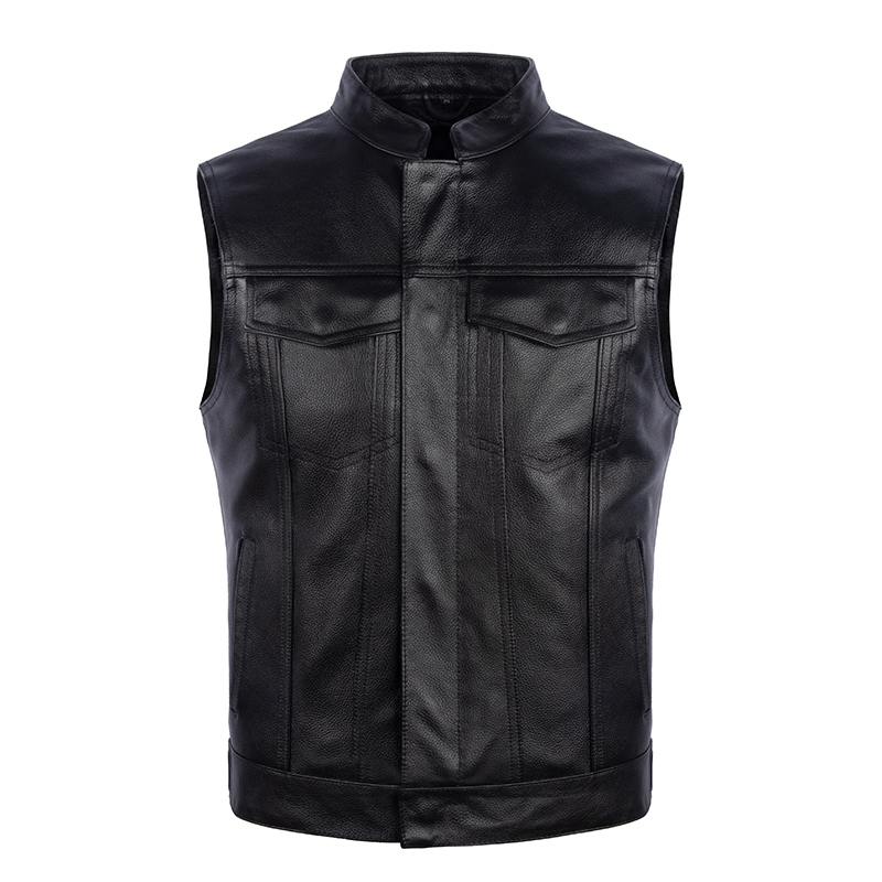 Chaos Sons Harley Motorcycle Team Vest First Layer Cowhide Leather Jacket Riding Vest Genuine Leather Sleeveless Waistcoat
