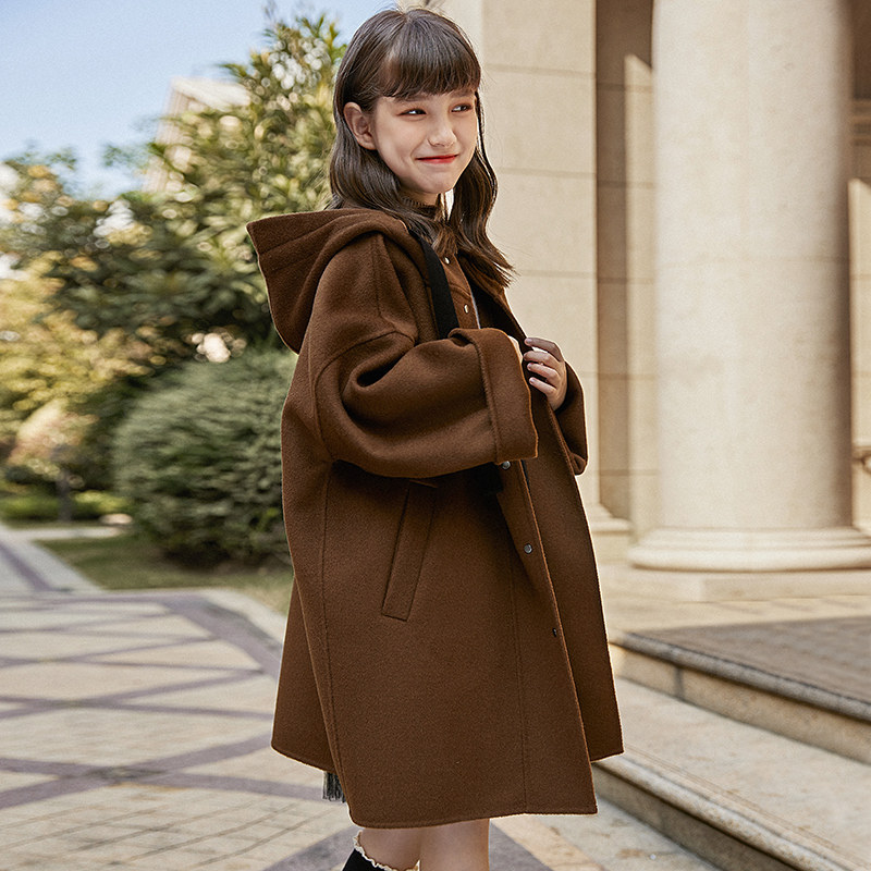 The girl's fur coat autumn winter 2021 new foreign pie winter children great children red bifacial cashmere big clothes children clothes
