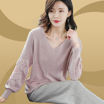 Fat mm autumn ice silk sweater Womens sweater thin Western style loose large size spring and autumn belly cover top base shirt