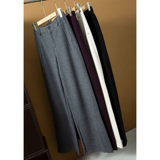 丝艺 高品质含桑蚕丝/山羊绒气质垂感阔腿裤毛呢女裤直筒裤休闲裤