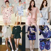 Đồ ngủ nữ mùa hè nữ mùa hè ngắn tay phiên bản Hàn Quốc của bộ đồ sinh viên hai mảnh tươi mát phục vụ đồ cotton kích thước lớn bộ đồ mặc nhà mùa hè cotton