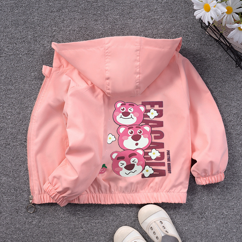 Girls' Outwear 2024 Spring & Fall New Style Windbreaker Jacket for Small and Medium-Sized Kidsren, Girl's Strawberry Bear Cardigan Hooded Jacket