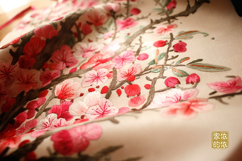 Yijia Sansheng Peach Blossom Tay Thêu Su thêu đầy đủ-chiều rộng lụa lụa lụa Hanfu Trung Quốc-phong cách tạp dề ở nước ngoài để gửi người đồ ngủ mùa đông