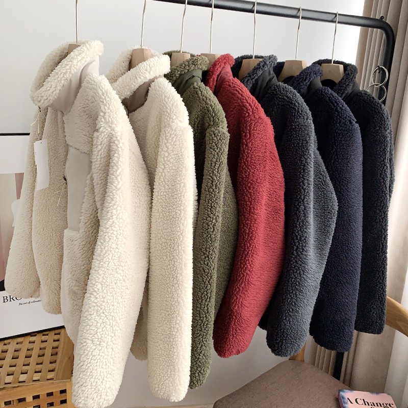 Women's Casual Solid Color Pocket Zipper Coat Polar Fleece Coat display picture 2