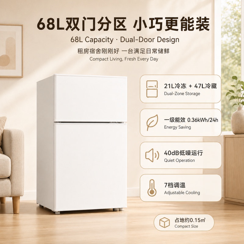 Korea's Hyundai New Mini Refrigerator, Small Household Refrigerator for Dormitories and Offices, Silent and Energy-Saving, Refrigeration and Freezing