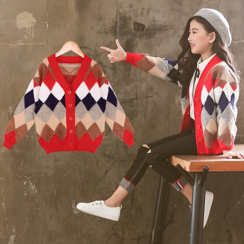 South Korea CUHK Boy sweater 2019 new fall girl knit cardiovert child long sleeve warm jacket
