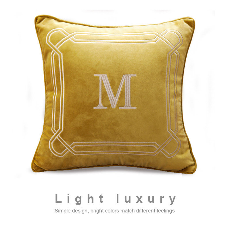 EKWQ high-end embroidery pillow cushion invisible zipper soft bag yellow pillow living room sofa square pillow cover