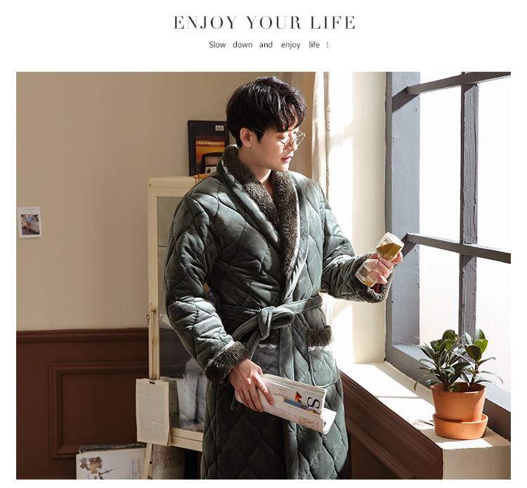 Áo choàng nam cho nam dày và dày của bộ đồ ngủ nhung san hô mùa đông nam cộng với áo choàng phân bón XL quần áo ngủ nữ