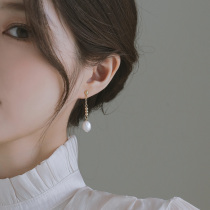 925 pure silver needle natural baroque pearl long style earring retro palace temperament name Yuanyan-style ear ornament female