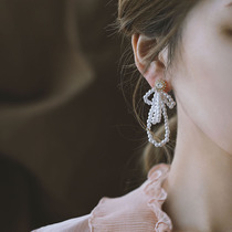 s925 pure silver needle pearl butterfly knot earrings woman 2021 new wave advanced feeling light and luxurious round face