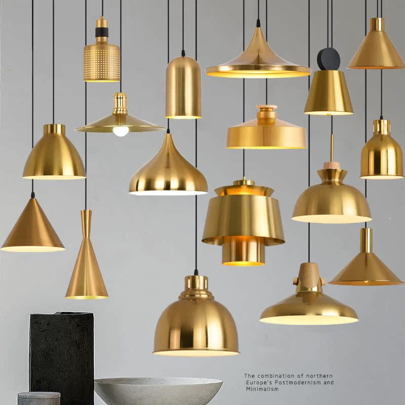 Single-Head Gold Dining Copper-Colored Restaurant Bar Counter Commercial Pendant Light Hot Pot Restaurant Buffet Bar Industrial Style Lamp