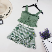 Split swimsuit womens small fragrance conservative high-waisted skirt to cover the belly and show thin students fresh hot spring swimming wear small chest