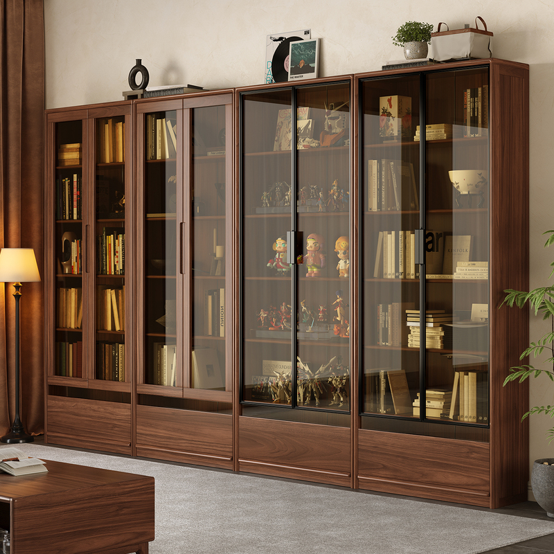 Ge Ya Wood Language Black Walnut Wall-To-Wall Storage Cabinet Solid Wood Bookcase Floor-Standing Freestanding Bookcase Integrated Wall-Floor Cabinet