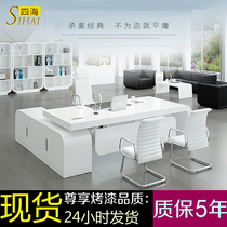 Desk Boss Table Presidents Table Grill Paint Minimalist Modern Fashion White Furniture Manager Table Chairs Combined Big Bandae