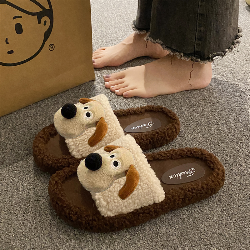 Furry Slippers for Women 2026 New Autumn and Winter Korean Style Comfortable Home Non-Slip Non-Smelly Cute Cotton Slippers for Women to Wear Outside