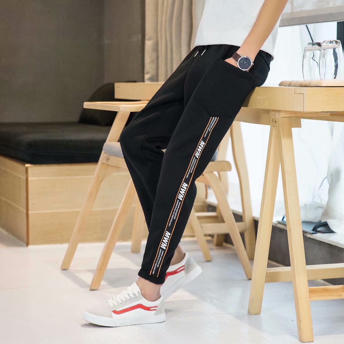 Chân thon mùa hè bó sát xu hướng Hàn Quốc thu nhỏ chân thon gọn phần tự nhiên Tự canh 9 quần 9 điểm quần đen nam thời trang nam