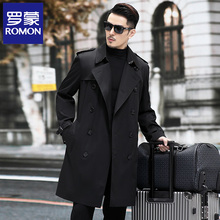 Romon High end Cotton Windbreaker Men's Mid length Coat Spring and Autumn New Business Men's Clothing Middle aged Casual Coat