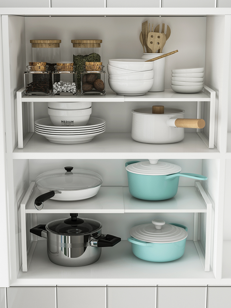 Kitchen tiered shelf countertop desktop seasoning storage overall cabinet compartment partition plate plate double pot shelf