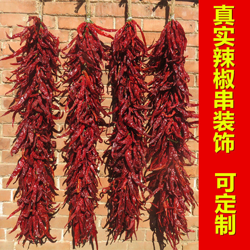 本物の唐辛子串ペンダント、農家風鍋飾り、唐辛子串オーナメント、手作りの赤い唐辛子串。