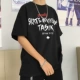 Hàn Quốc INS siêu lửa tím áo thun ngắn tay hip-hop hoang dã Phiên bản Hàn Quốc của những người đàn ông từ bi giản dị tay áo năm điểm tay áo