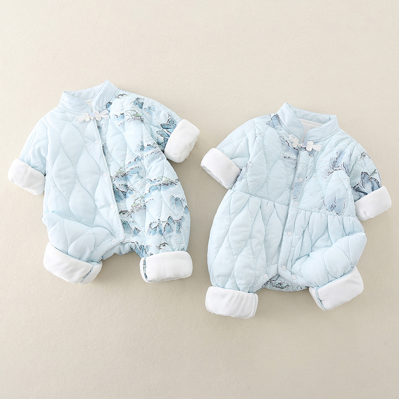 Baby Padded Cotton Clothing with Fleece, Chinese Style, for Twins, 100-Day-Old Baby, Early Winter Warm Outerwear for Going Out Baby Padded Cotton Clothing with Fleece, Chinese Style, for Twins, 100-Day-Old Baby, Early Winter Warm Outerwear for Going Out