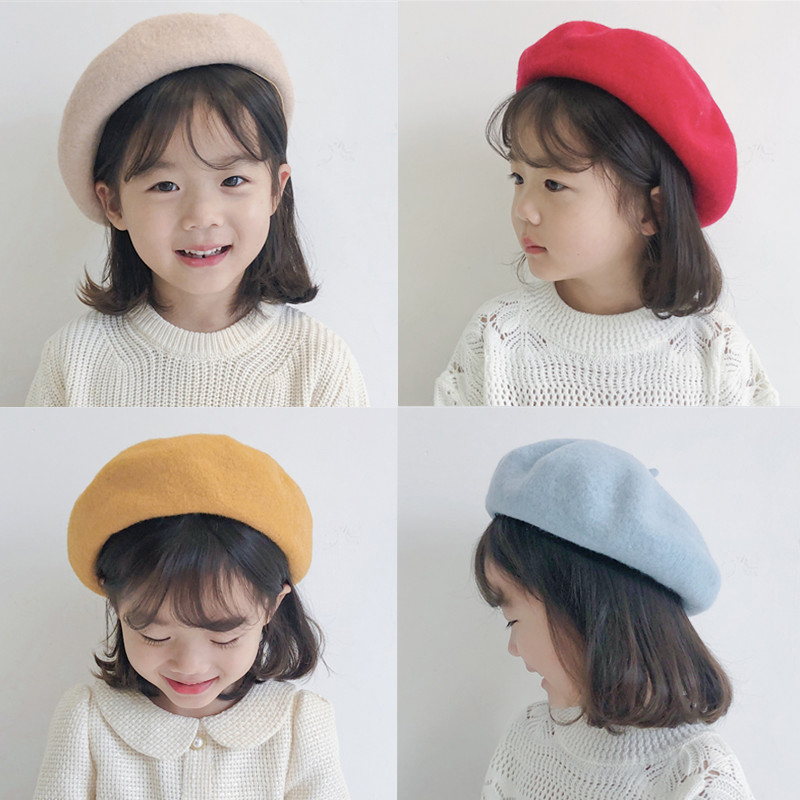 Children's beret girls woolen woolen warm octagonal painter hat Korean version autumn and winter baby fashion bud hat trend