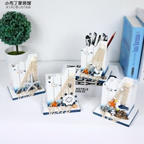 Mediterranean style creative pen holder storage box Ocean wind home wooden office desktop decoration decoration gift