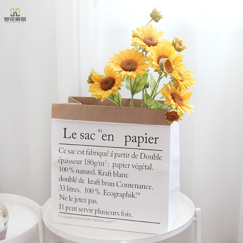 ins wind double layer kraft paper bag flower arrangement creative minimalist floral long branch dry flower decoration furnishing living-room simulation flower
