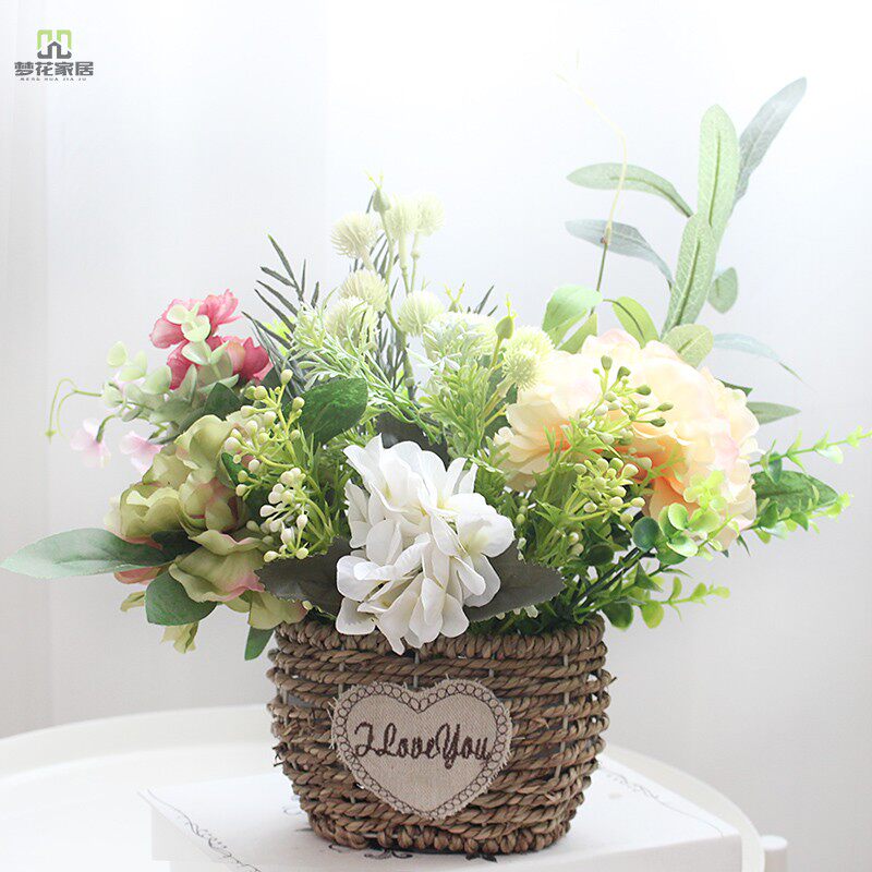 Flower basket vines with flower Han style small flower basket opening flower basket false flower emulation embroidered ball green planting potted plant opening swing piece