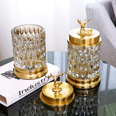 Light extravaganza Dining Room Tea Table Glass Crystal Bronze Deer Candy Jar With Lid Fruit Pan Eurostyle Creative Decoration Furnishing