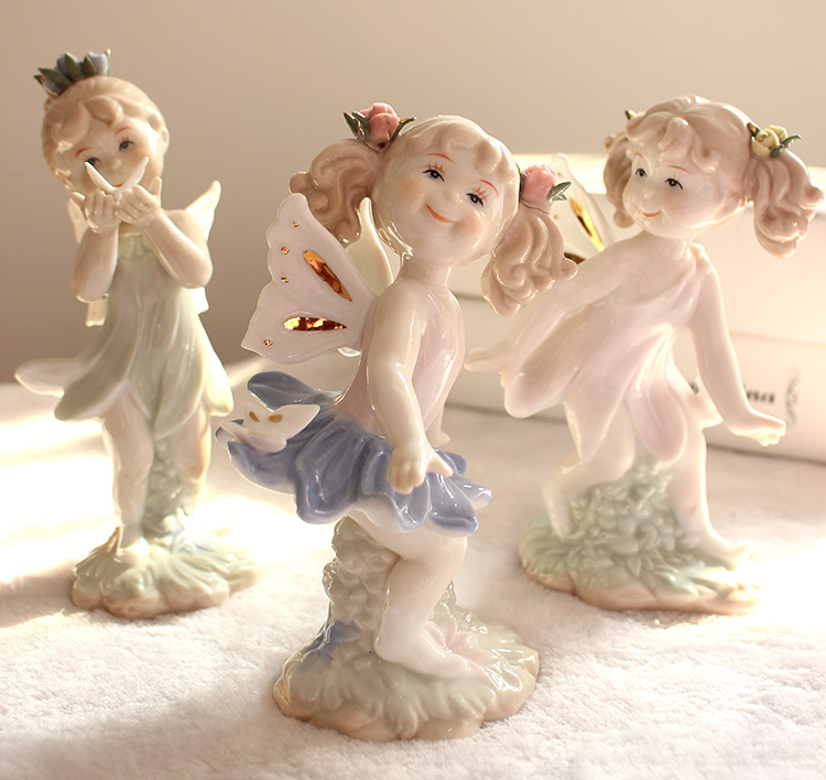 Small Angel Girl High Temperature Ceramic Pendulum Decoration Cute Doll Decoration Partition Children's Room-Like Board Room Home Furnishing