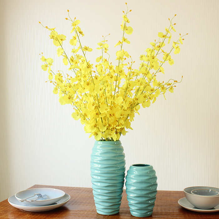 Home Residence Decoration Simulation Dancing Lan Putting Living-room Bedroom Desk Swing Piece Vase Yellow Silk Flower Venetric Blue Suit