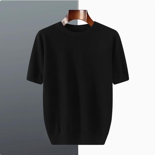 Korean Style Men's T-Shirt Sweater, Loose Five-Quarter Sleeve, Autumn and Winter Knitted Short-Sleeve Wool Thick Top, Andy Velvet Half-Sleeve