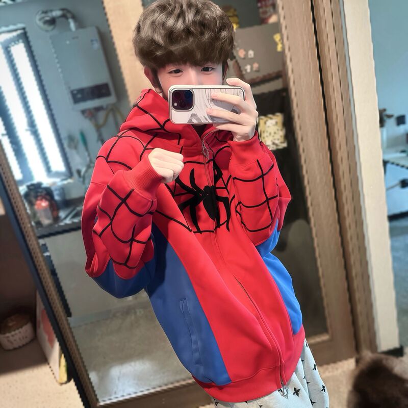 American High Street Style Spider-Man Embroidered Hooded Sweatshirt for Men, Autumn and Winter Loose Trendy Brand Limited Edition Niche Cool Cardigan Jacket American High Street Style Spider-Man Embroidered Hooded Sweatshirt for Men, Autumn and Winter Loose Trendy Brand Limited Edition Niche Cool Cardigan Jacket
