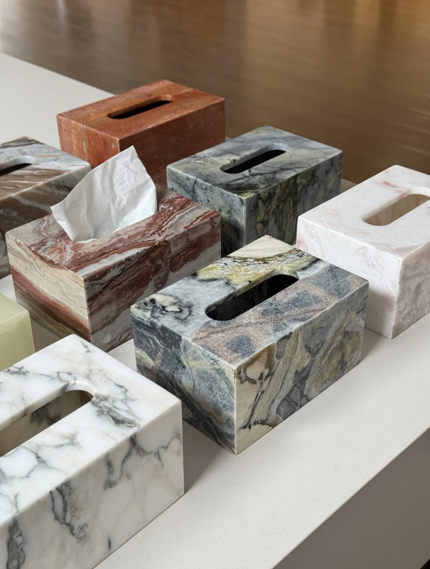Natural Marble Tissue Box Living Room Dining Table Coffee Table Desktop Tissue Storage Box Home Furnishings