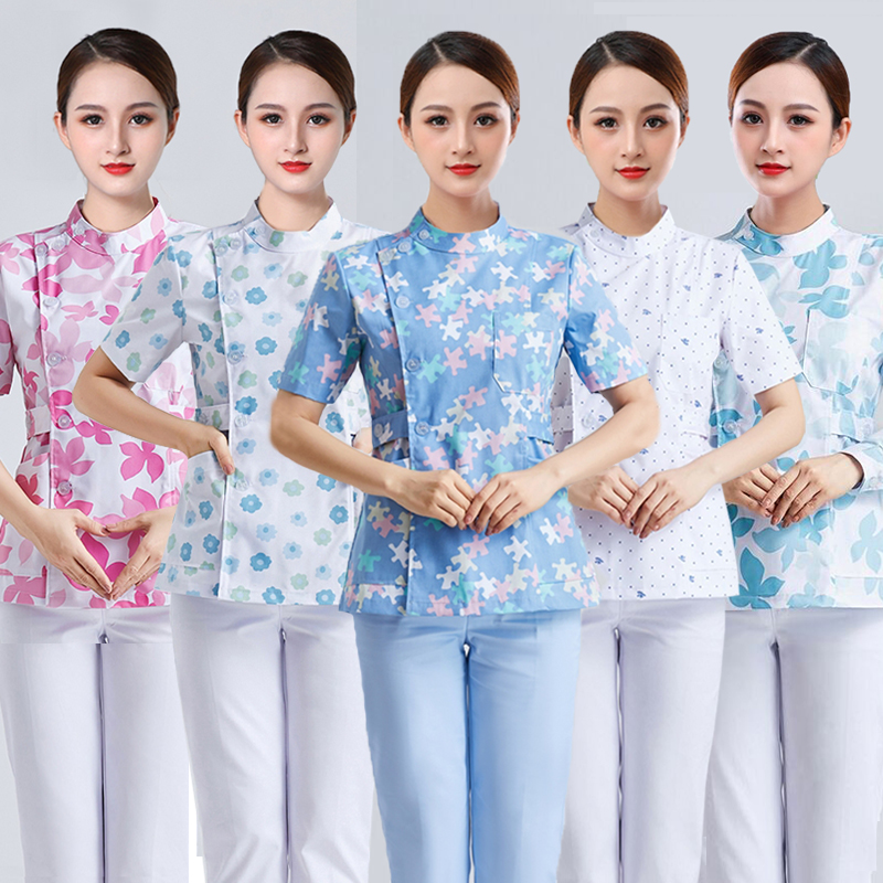 Nurse clothes short-sleeved women's summer thin two-piece suit dental doctor nursing clothes large size overalls long-sleeved floral