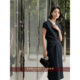 Sculpted draped acetate V-neck commuter dress