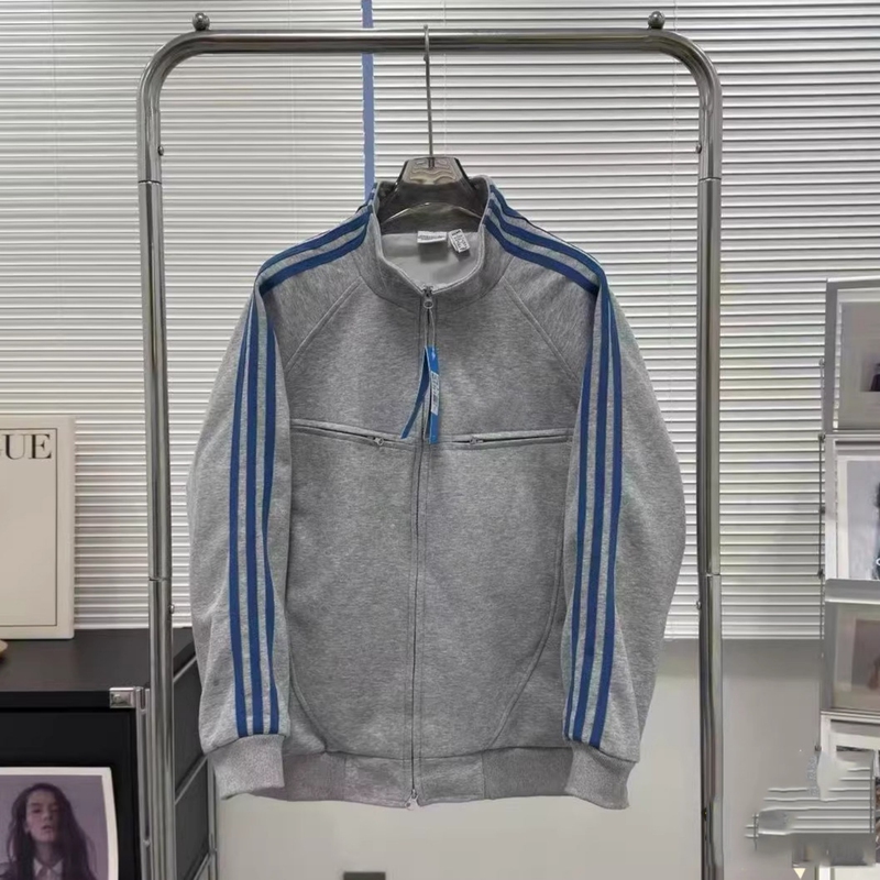 2026 Spring and Autumn New Three-Stripe American Retro Stand Collar Jacket Unisex Loose Gray Casual Sports Coat Trendy