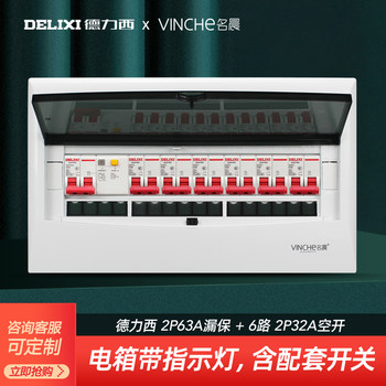 16-Position Complete Distribution Box 2P Circuit Breaker Box Delixi Leakage Protector for Home Use, Suitable for Concealed or Surface Mounting