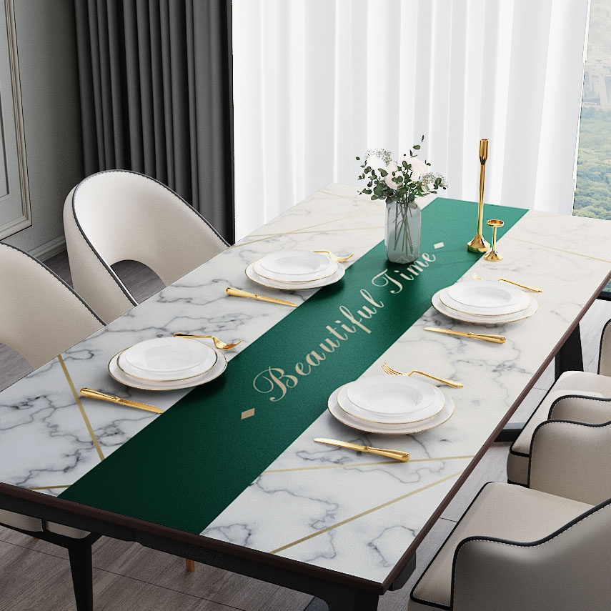 Marble thickness leather table mat Nordic luxury tablecloth waterproof oil and anti - stamping and washing pvc tea table mat