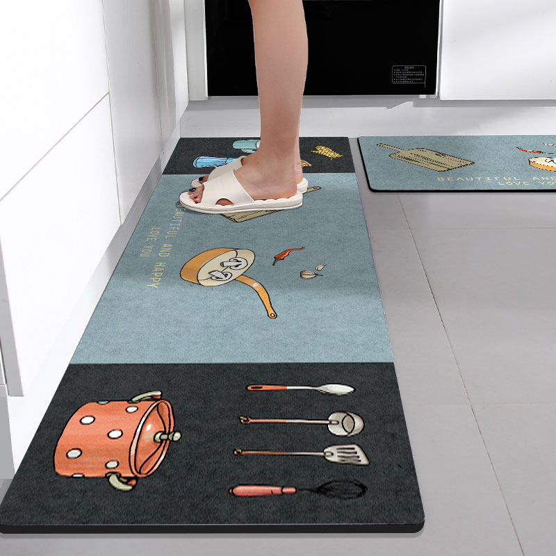 Kitchen Ground Mat Free Washable Foot Mat Waterproof Anti-Oil Anti-Slip Suction Strip Carpet Home Silicon Algae Clay Rubber Mat